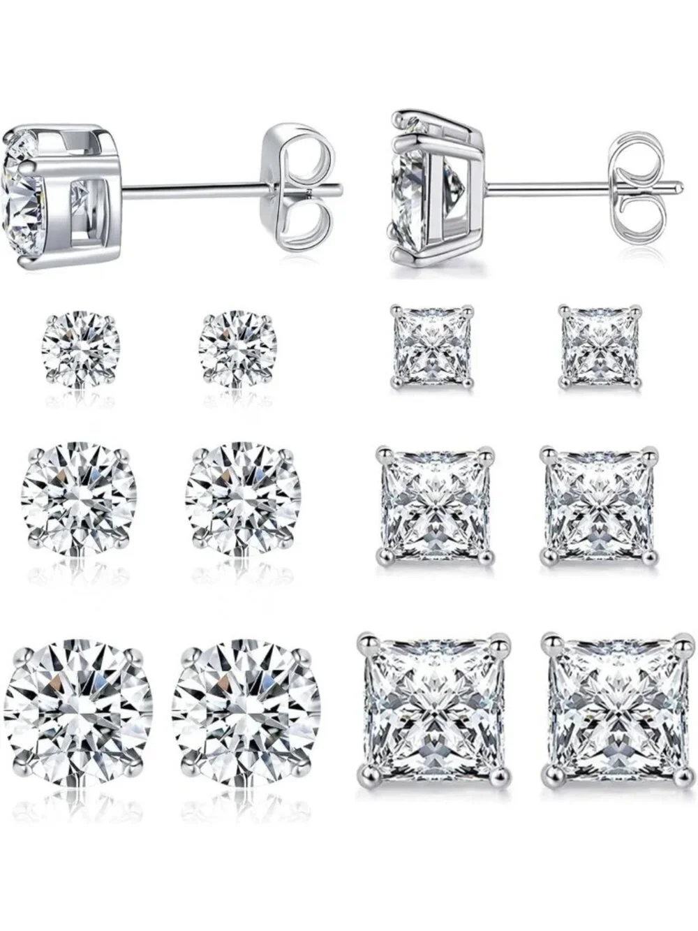 6 Pairs Stainless Steel Stud Earrings for Men & Women - Hypoallergenic Fashion